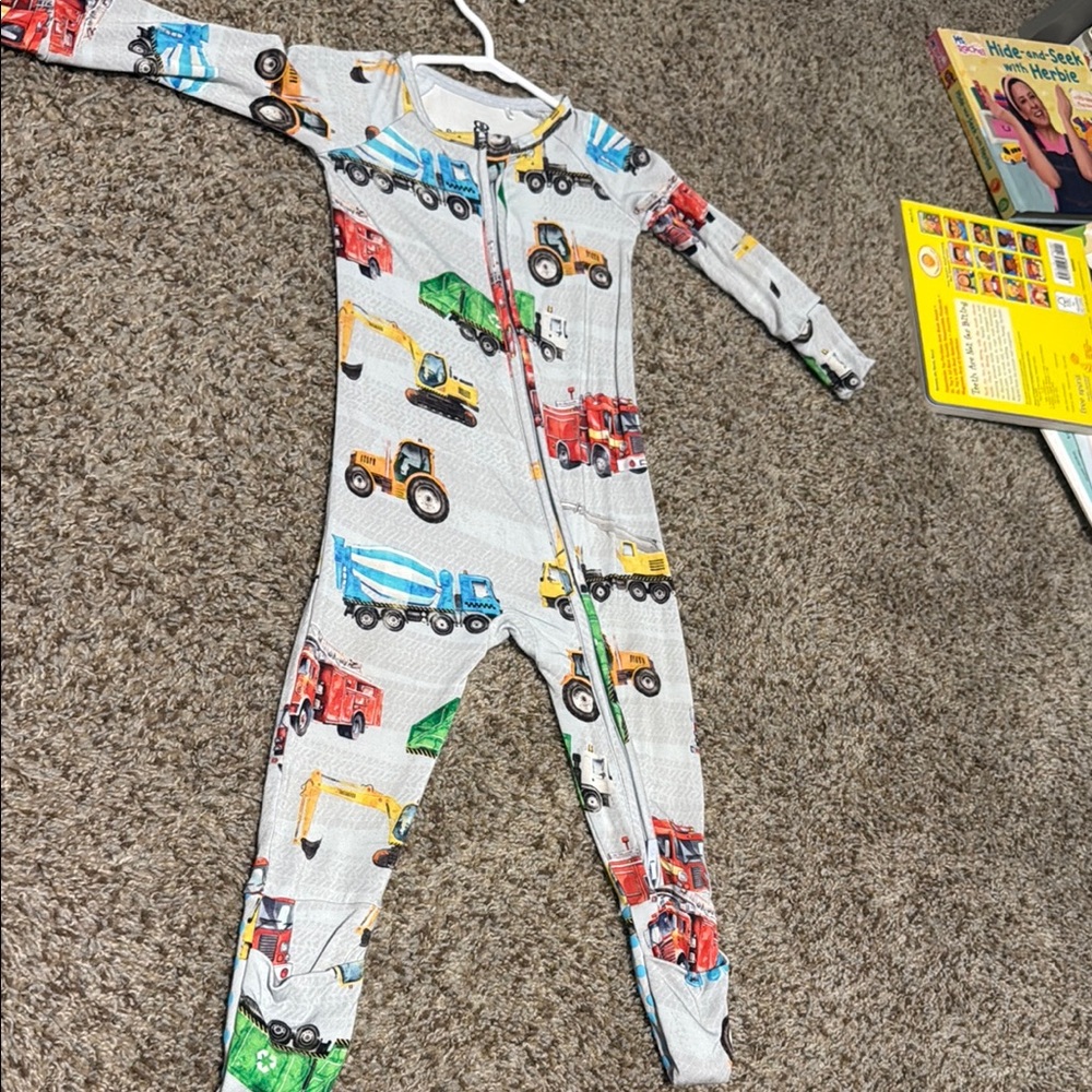 9-12 months Bums & Roses Construction Vehicle One Piece convertible pajama